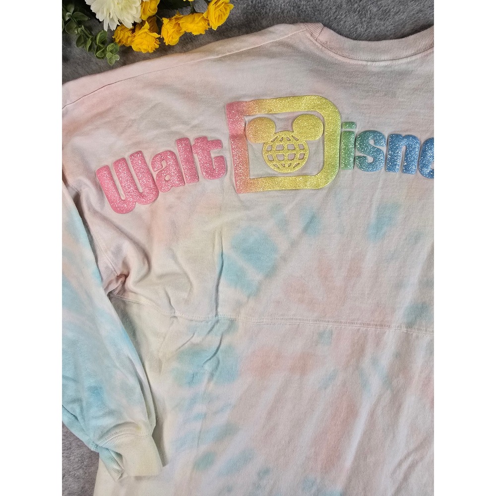 Disney Parks Spirit Jersey Walt Disney World Rainbow Puff Glitter Tie Dye Small
